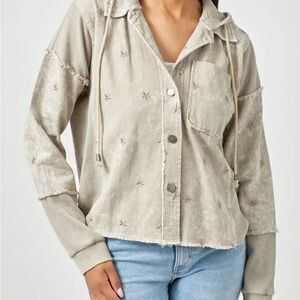 Mystree Thermal/Denim Button Down Hooded Jacket NWT Medium